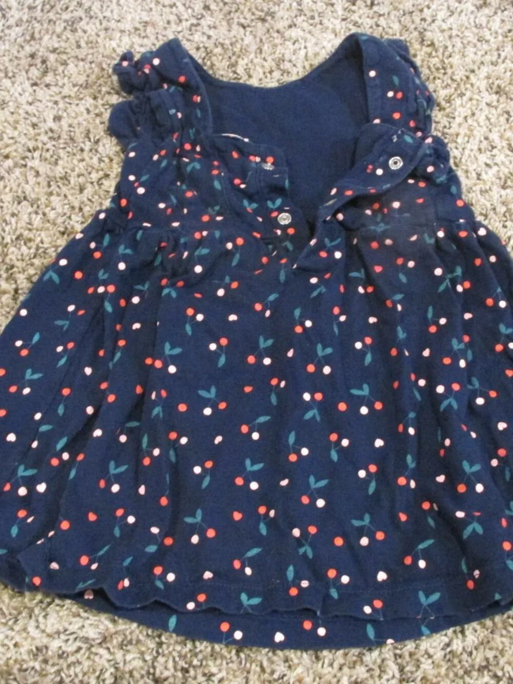 Carters Pullover Sundress Toddler Girls Size 24M Navy Blue Pink Cherries Hearts